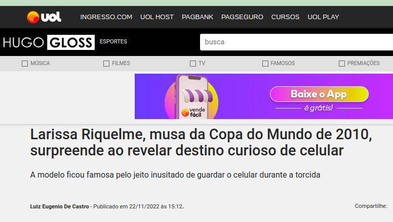 La publicación brasileña, hablando de Larissa.
