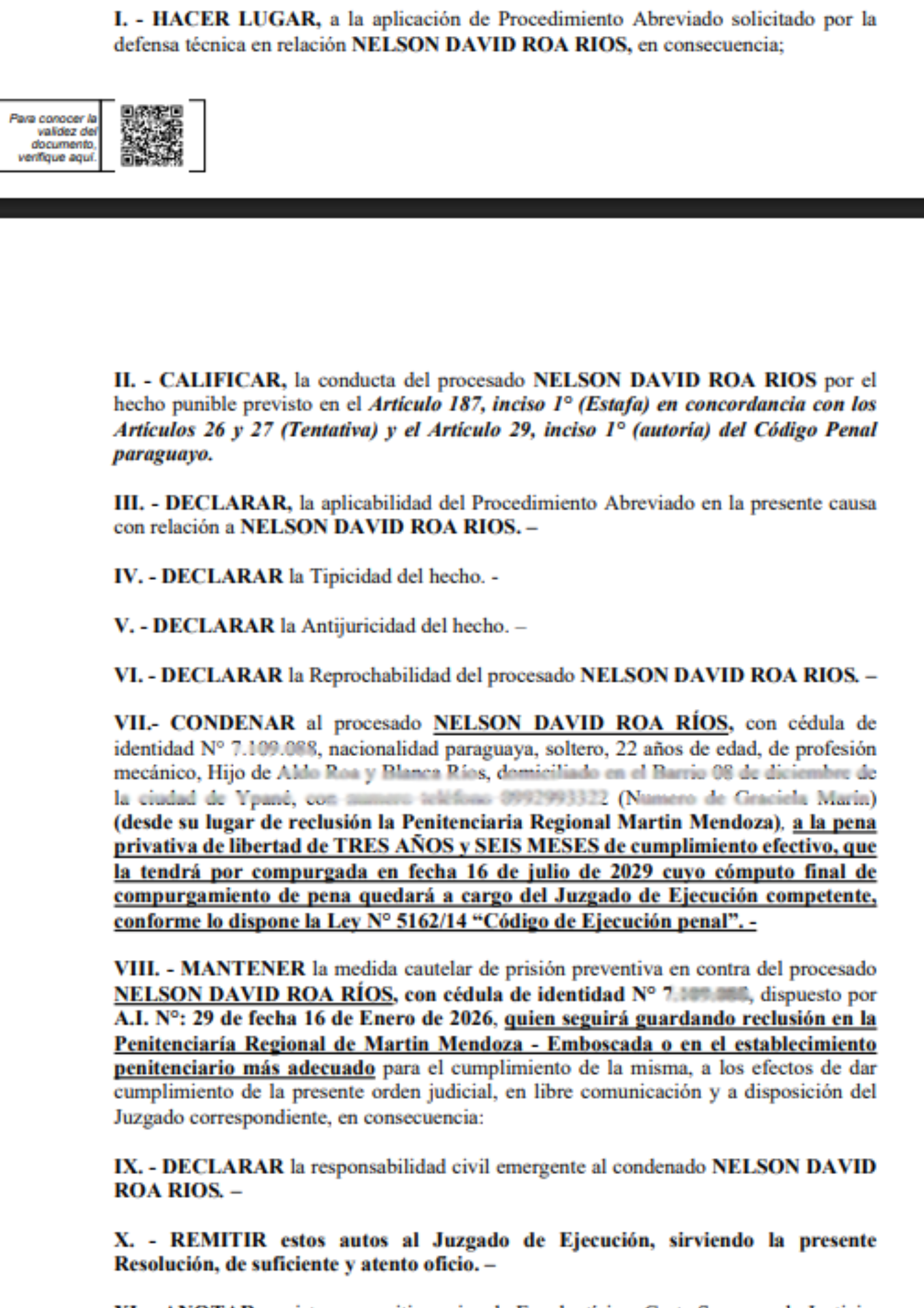La resolución emitida por el Juez Yoan Paul López. Foto: Captura Resoluciones Web