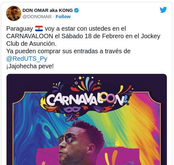 El saludo de Don Omar desde su cuenta oficial de Twitter en guarani.