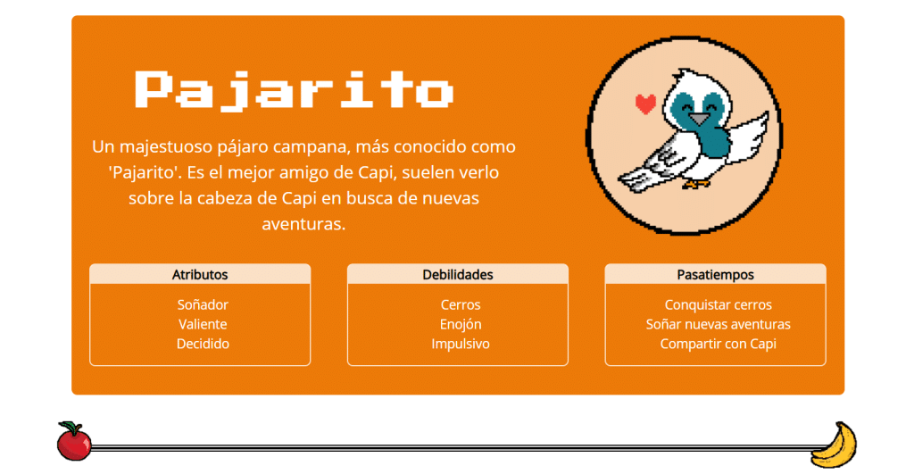 Pajarito, el compañero de aventuras de Capi.