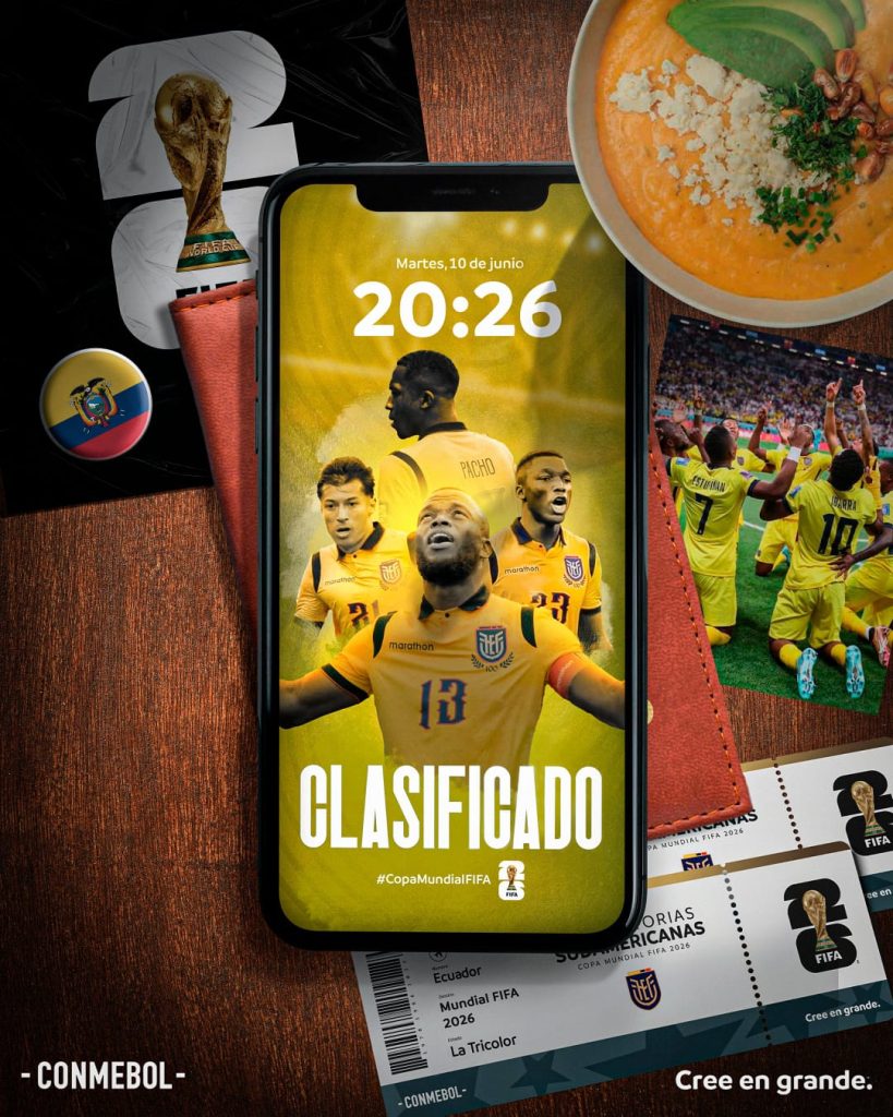 Publicación hecha por CONMEBOL para celebrar la clasificación de Ecuador al próximo Mundial.