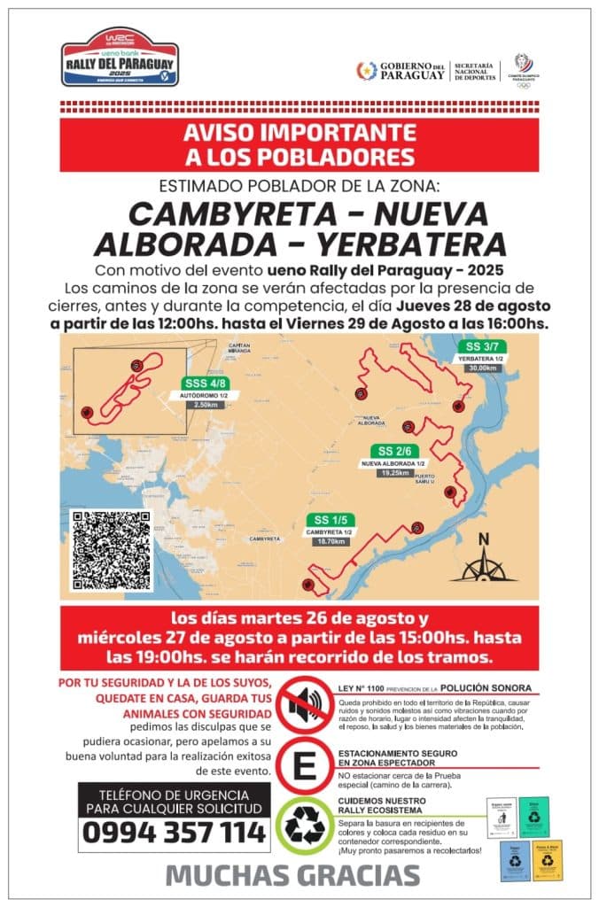 El primer tramo de la competencia del WRC inicia en el distrito de Cambyreta.