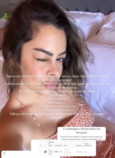 Lari Riquelme y su postéo a cerca de la mención que recibió en cuanto a su faceta de influencer. (Captura de pantalla)