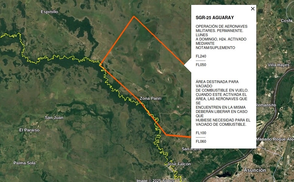Área Restringida del Bajo Chaco para realizar Fuel Dumping