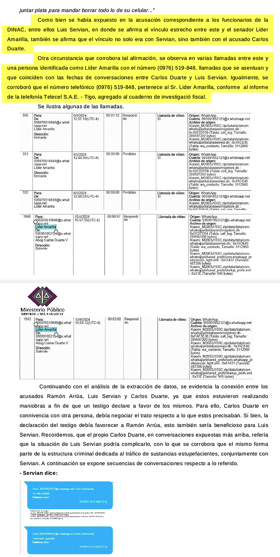 Facsímil. Parte de la acusación del Ministerio Público.