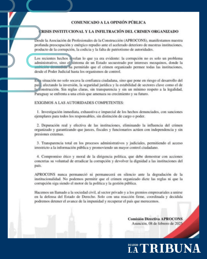 APROCONS en su comunicado.