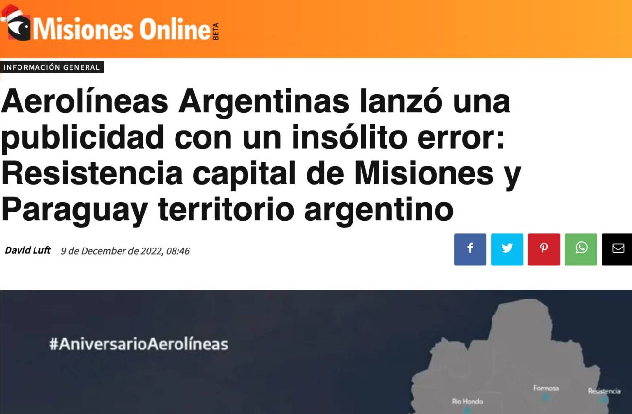 El medio Misiones On Line es otro de los que destacó la publicación. (Foto: www.misionesonline.com.ar)