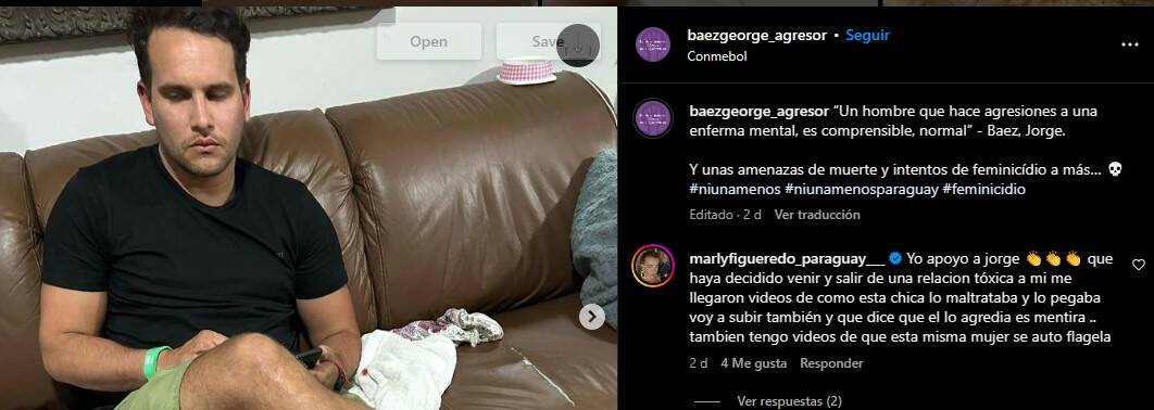 Parte del Insta done Marly defiende al jugador. Captura
