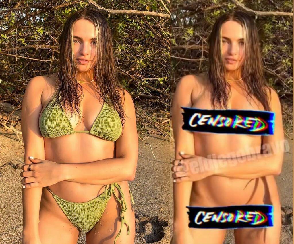 La periodista costarricense. A la izquierda se ve la foto que ella posteó; a la derecha, la foto en la que le dejaron desnuda con el uso de la aplicación, para luego viralizarla.