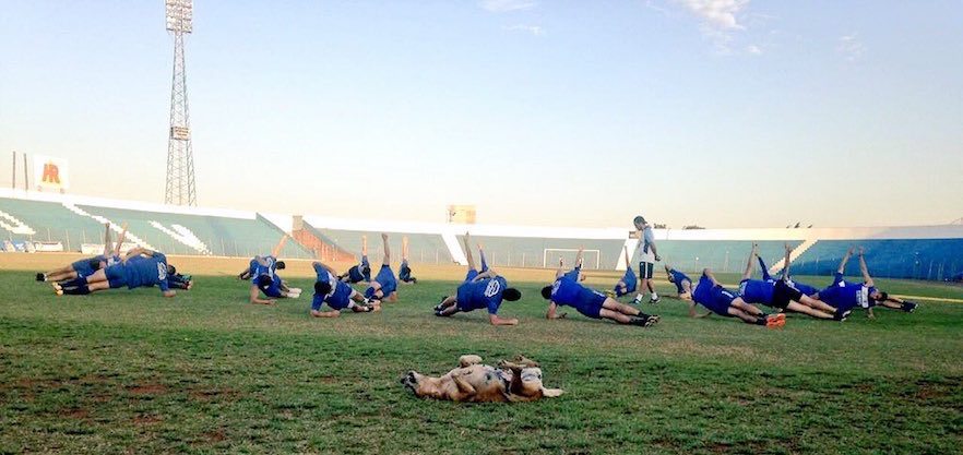 TRABAJO FÍSICO. Tesapara no se pierde el entrenamiento, se suma a la actividad física imitando los movimientos de los jugadores.