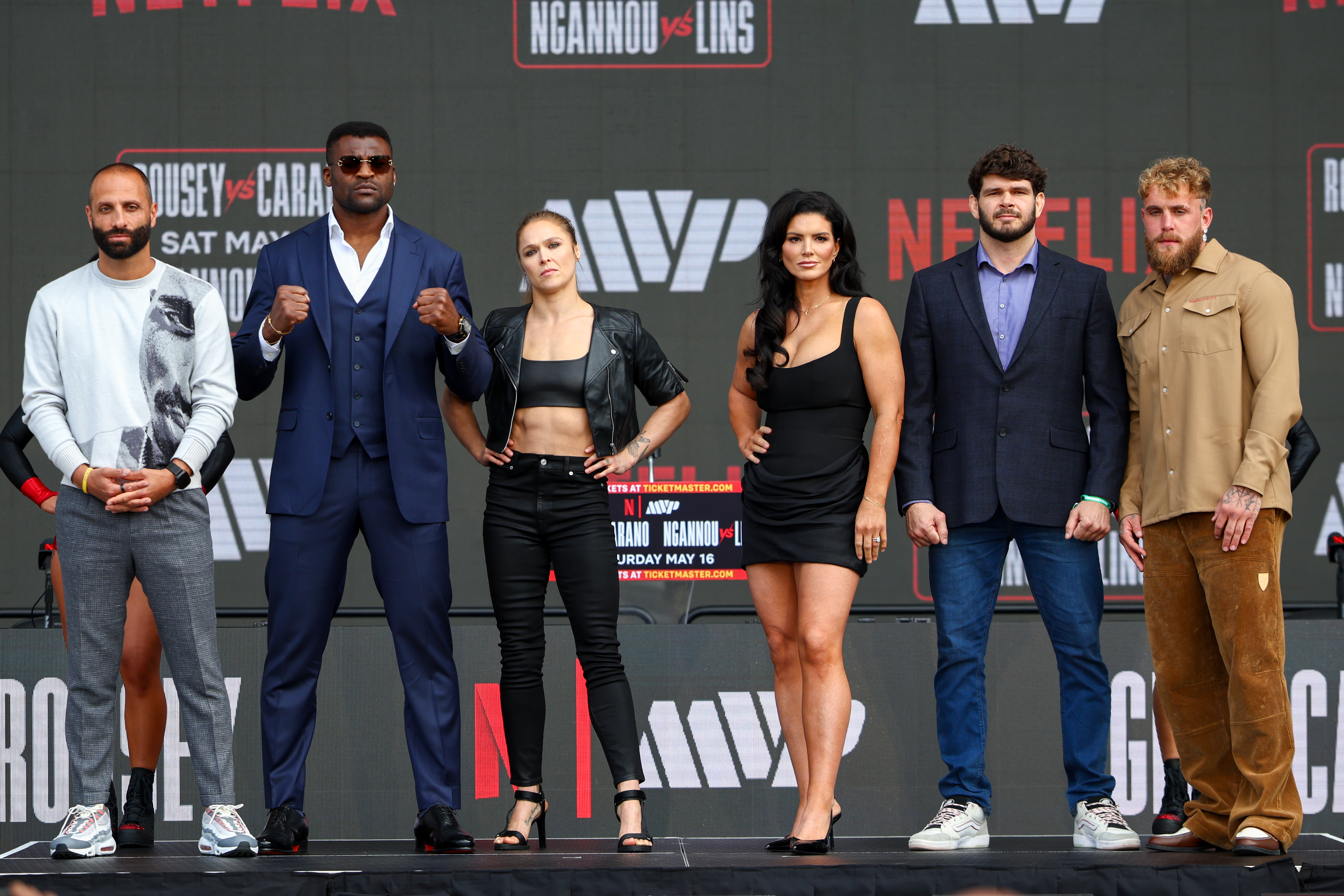 Francis Ngannou at the 2026 launch of MVP MMA's Netflix event
