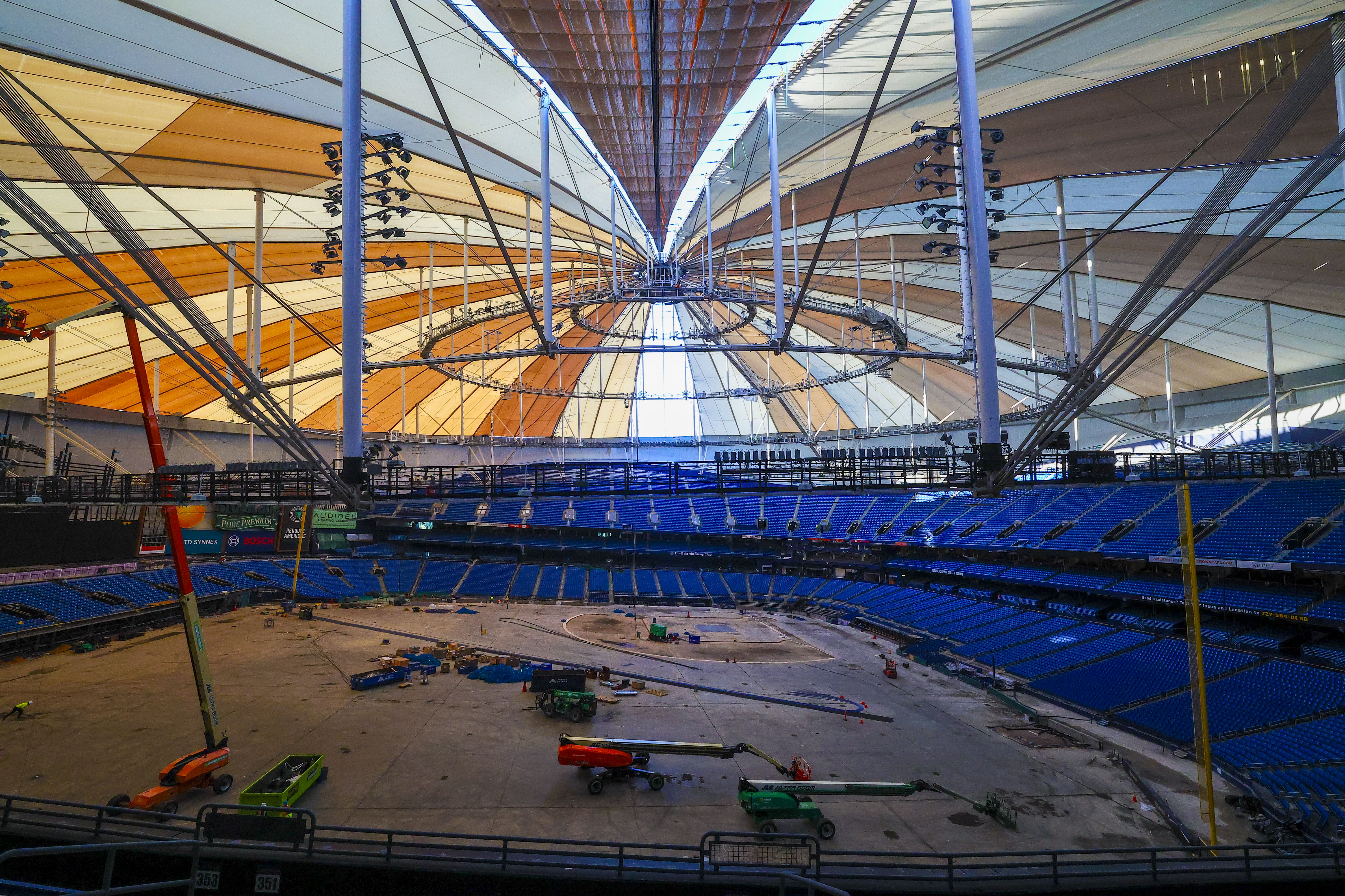 Tropicana Field dome structure during restoration ahead of the 2026 baseball season