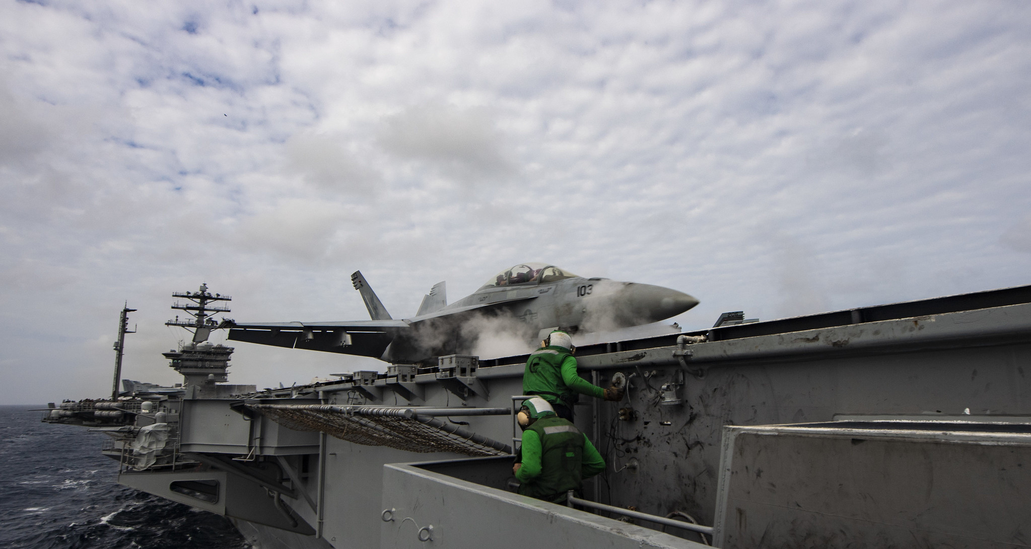 An F/A-18F Super Hornet launches off the flight deck of the aircraft carrier USS Nimitz (CVN 68) in the Arabian Sea on July 27, 2020. (MC3 Dalton Reidhead/Navy)