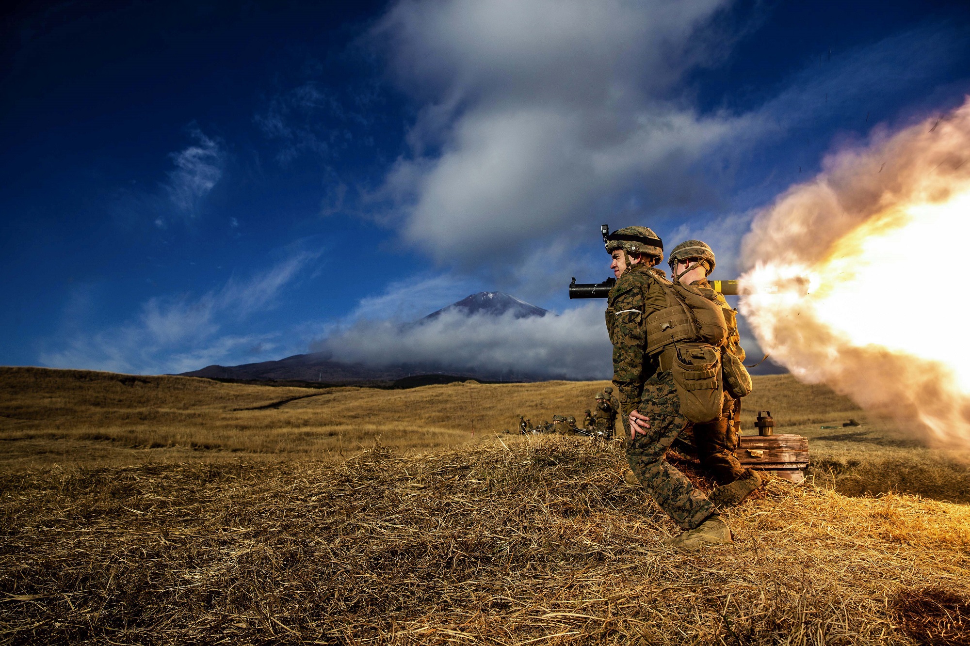 Marines fire a MK-153 shoulder-launched multipurpose assault weapon in a live-fire squad attack range during exercise Fuji Viper 21.1 at Combined Arms Training Center, Camp Fuji, Japan, on Dec. 10, 2020. (Lance Cpl. Ujian Gosun/Marine Corps)