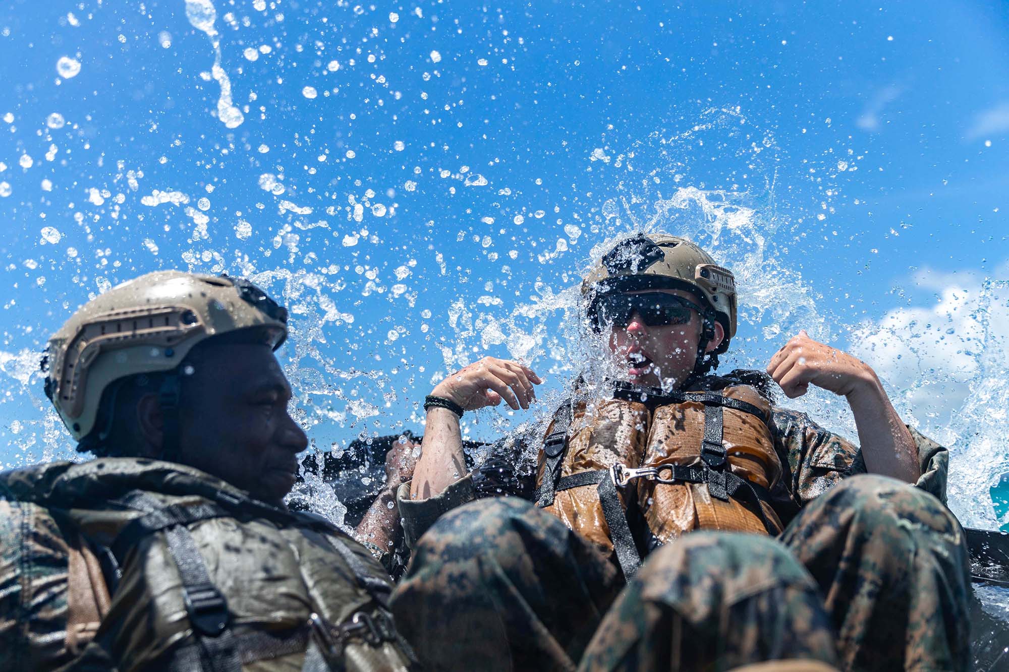 U.S. Marines execute amphibious raid rehearsals in a combat rubber raiding craft at Kin Blue training area, Okinawa, Japan, May 14, 2021. (Lance Cpl. Grace Gerlach/Marine Corps)