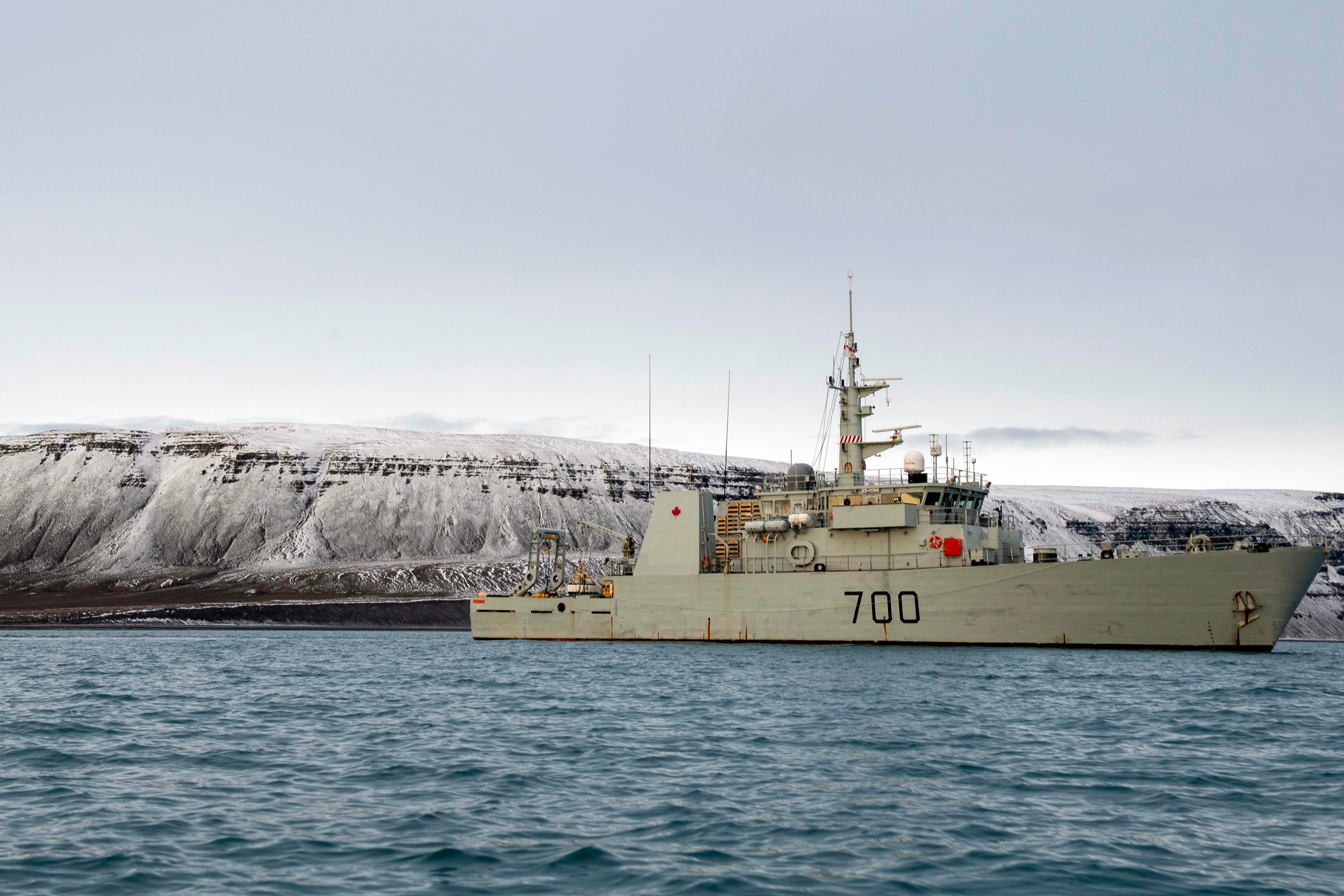 Canada's HMCS Kingston sails in Lancaster Sound, close to Gascoyne Inlet during Operation Nanook on August 29, 2019. During Operation Nanook, the Canadian Armed Forces practice guarding the country's sovereignty over its northernmost regions and improving the way it operates in Arctic conditions. (Cpl. Simon Arcand/Canadian Armed Forces)