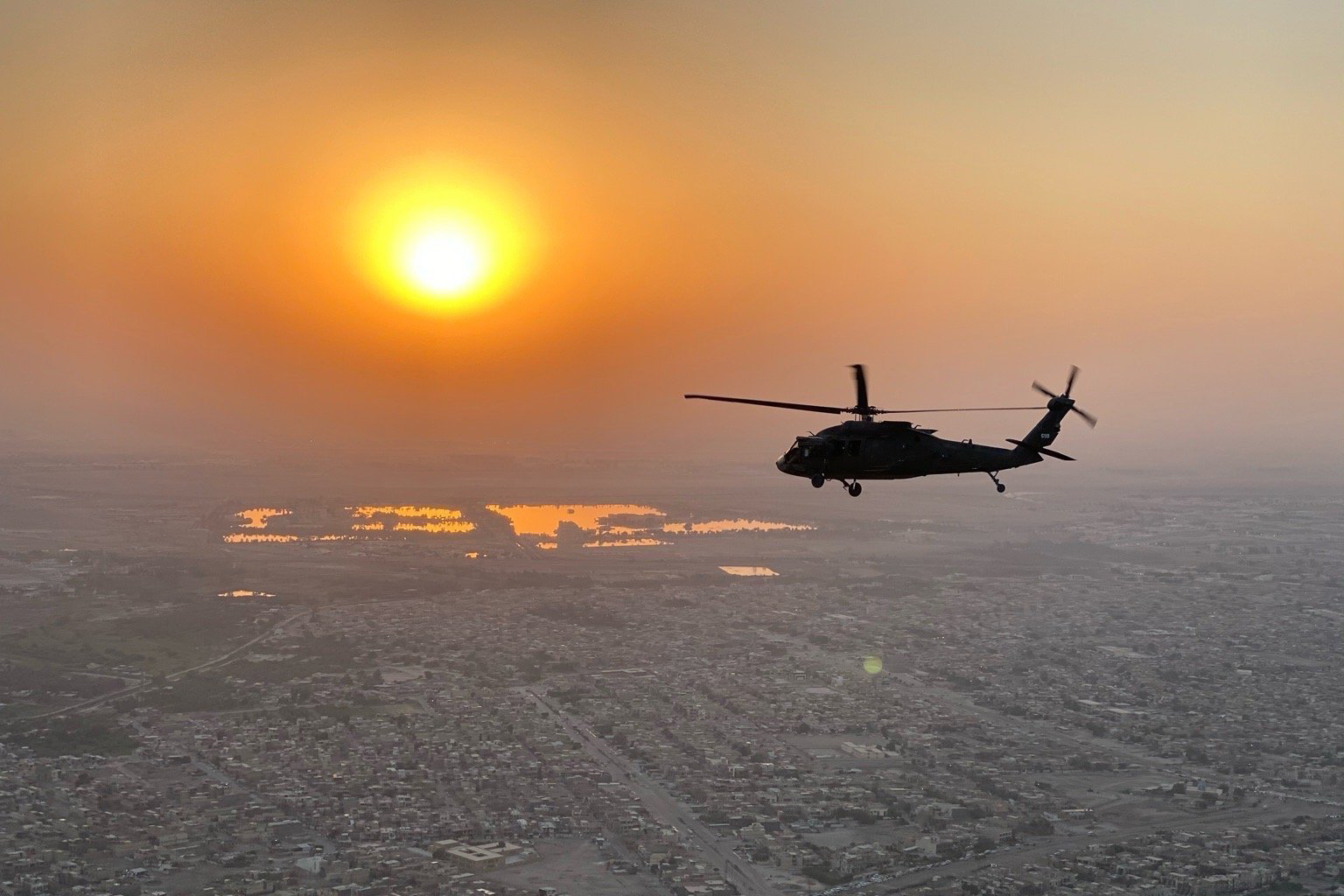 Soldiers operating a UH-60 Black Hawk helicopter conduct aviation operations around the Middle East in support of Operation Inherent Resolve. (Chief Warrant Officer 2 Matthew Bean/Army)