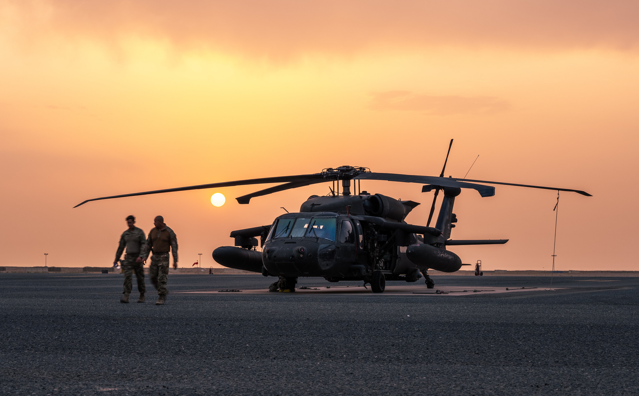 A Task Force Phoenix UH-60 Black Hawk helicopter, from the 40th Combat Aviation Brigade, is prepped for a mission in support of Operation Inherent Resolve in the Middle East, May 22, 2021. (2nd Lt. Kyle Gallagher/Army National Guard)