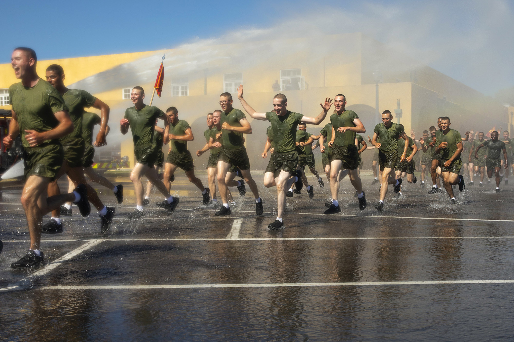 New Marines with Fox Company, 2nd Recruit Training Battalion, participate in a motivational run at Marine Corps Recruit Depot San Diego, April 28, 2021. (Sgt. Brooke C. Woods/Marine Corps)