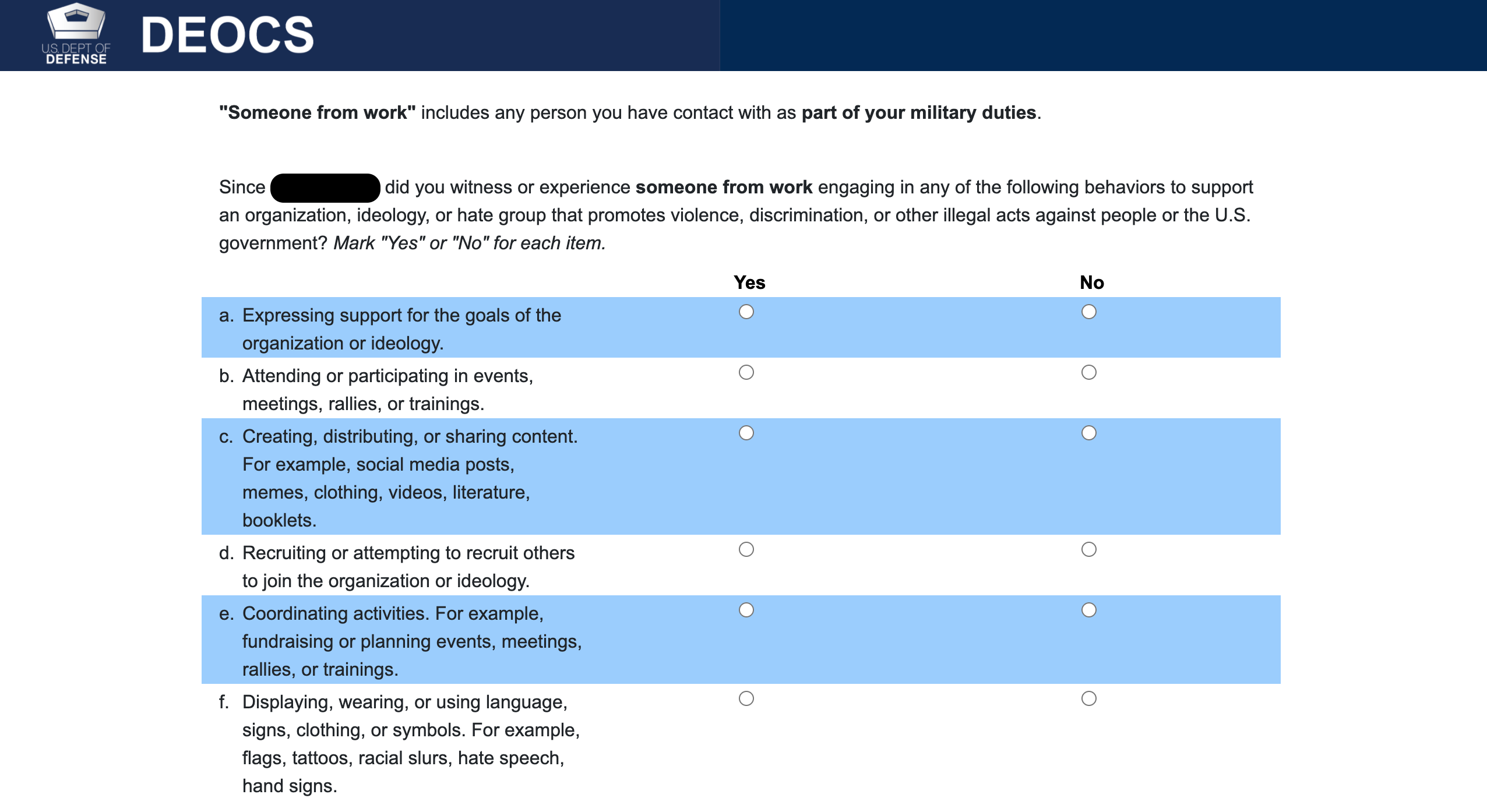 DoD Testing Extremism Questions On Command Climate Surveys