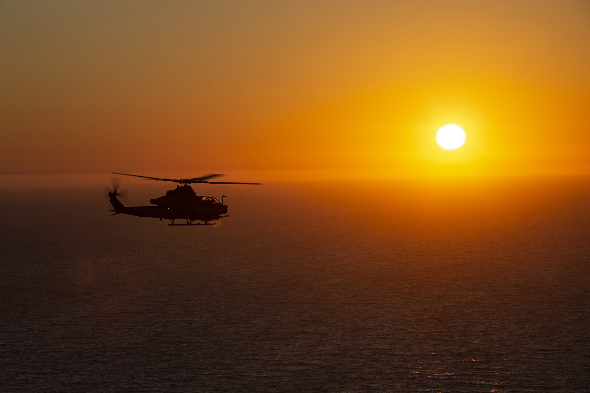 A U.S. Marine Corps AH-1Z Viper conducts Defense of Amphibious Task Force training during Exercise Trident Storm at San Clemente Island, Calif., July 30, 2020. (Cpl. Levi J. Guerra/Marine Corps)