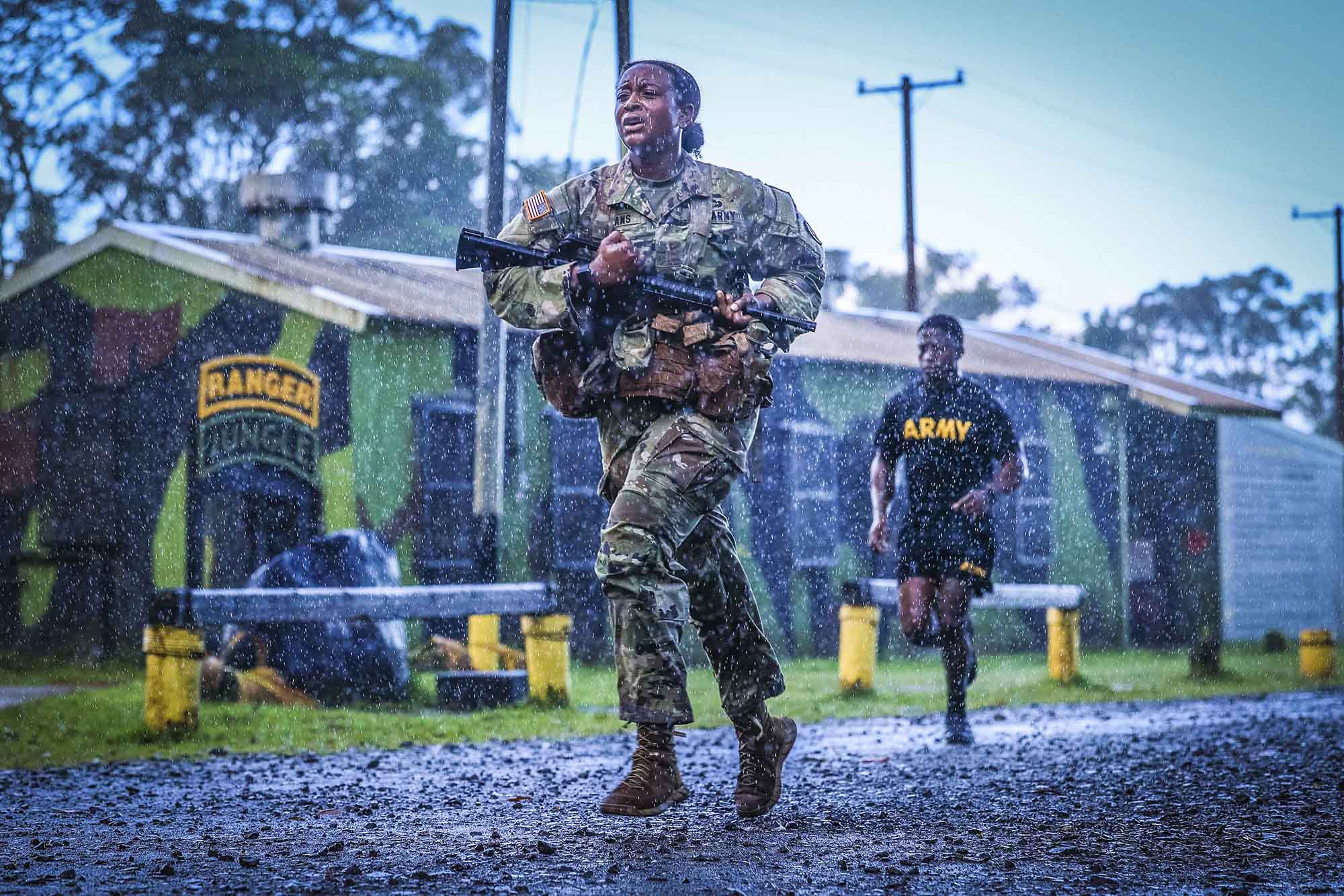 Soldiers from 25th Infantry Division Artillery completed the Jungle 5K and swim test train up at Lightning Academy Schofield Barracks, Hawaii, May 14, 2021, as practice for an upcoming Jungle Operations Training Course. (Spc. Jessica Scott/Army)