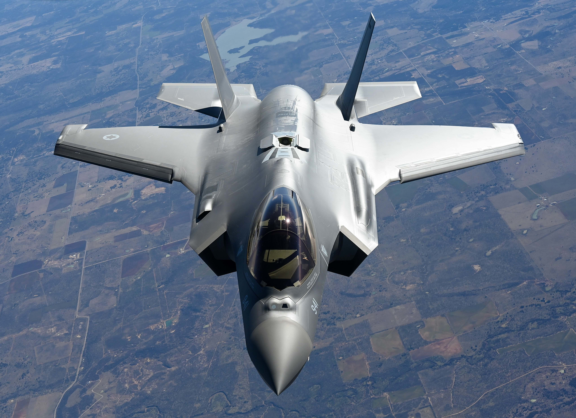 An F-35 Lightning II from the Defense Contract Maintenance Agency conducts its first flight and first tanking with a KC-135R Stratotanker from the 465th Air Refueling Squadron, Tinker Air Force Base, Okla., Feb. 24, 2021. Once fully tested, this F-35 will join the fleet at Eielson Air Force Base, Alaska. (U.S. Air Force photo by Senior Airman Mary Begy)