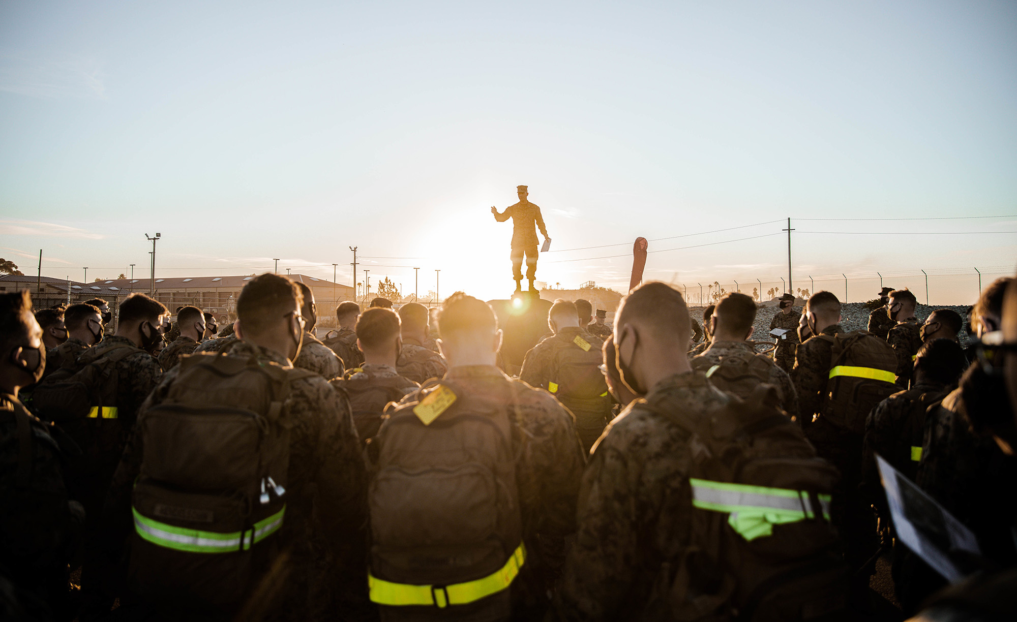 Marines Corps 1st Lt. John Merten, the executive officer of Co. C, 3rd Assault Amphibian Battalion, 1st Marine Division, briefs Marines on Jan. 15, 2021, prior to beginning the Amphibious Combat Endurance Test on Marine Corps Base Camp Pendleton, Calif. (Lance Cpl. Roxanna Ortiz/Marine Corps)