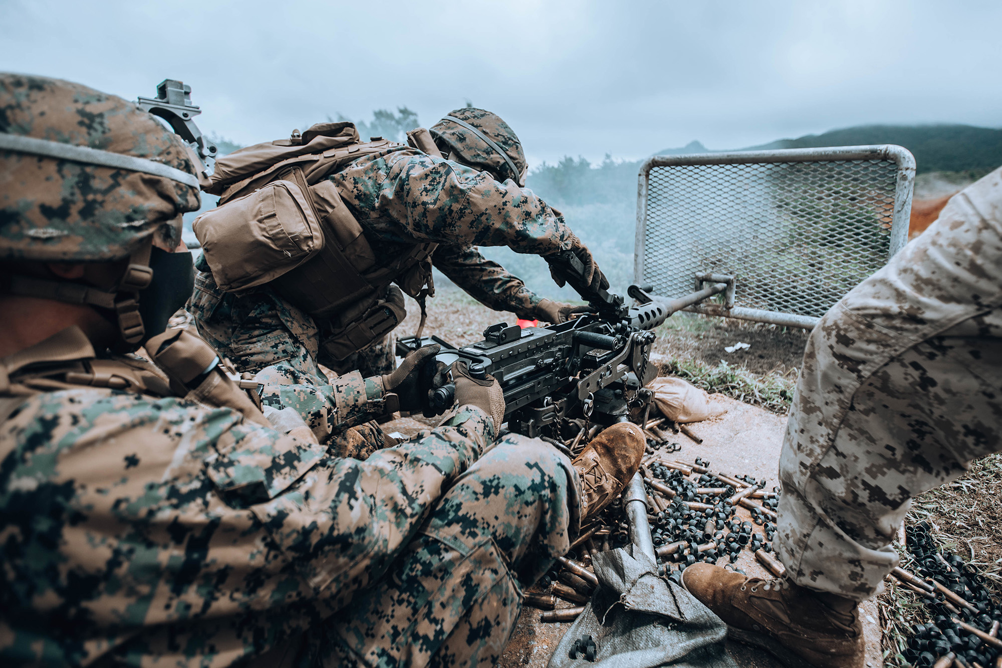U.S. Marines fire an M2 .50 caliber machine gun on Camp Hansen, Okinawa, Japan, Aug. 26, 2020. (Lance Cpl. Jackson Dukes/Marine Corps)