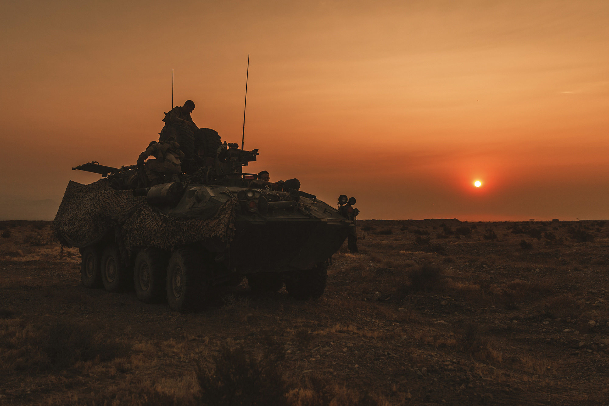 Marines operate a Light Armored Vehicle during a combat readiness evaluation at Marine Corps Air Ground Combat Center Twentynine Palms, Calif., Sept. 17, 2020. (Lance Cpl. William Redding/Marine Corps)
