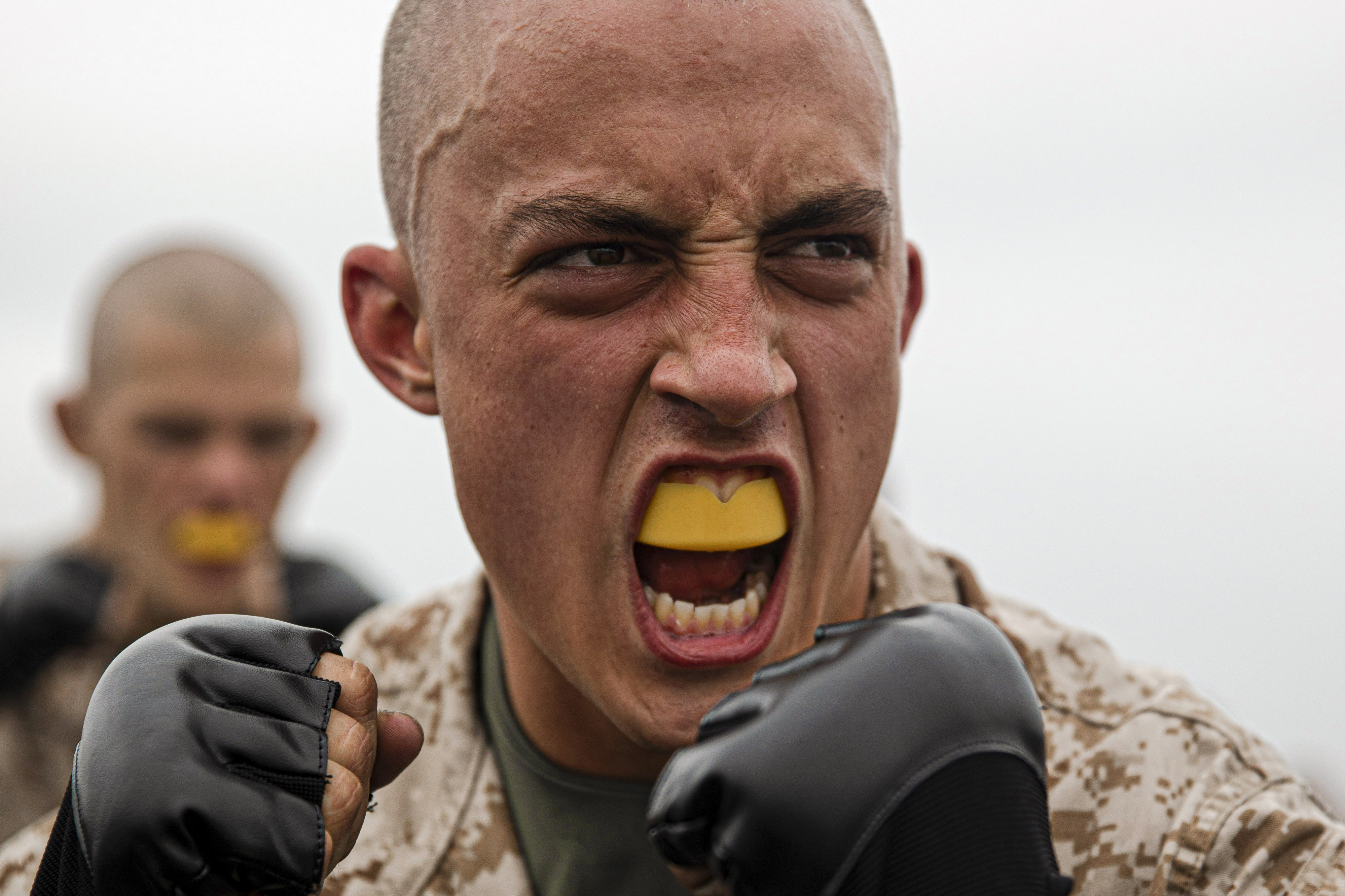 Recruit Stephen Moore, with Hotel Company, 2nd Recruit Training Battalion, takes part in a martial arts testing session at Marine Corps Recruit Depot San Diego, July 7. (Cpl. Anthony Pio/Marine Corps)