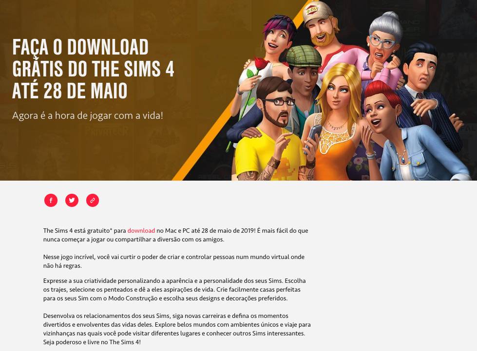 Jogo The Sims 4 está disponível para download gratuito