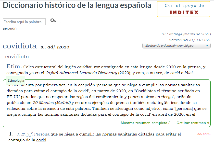 La RAE incorporó a su diccionario “covidiota” y otras palabras