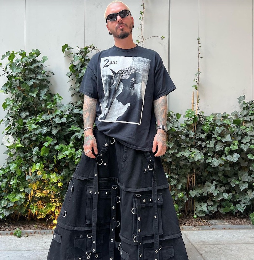 J Balvin Goes Punk in Skirt, Tupac Shirt & Sneakers to Balenciaga Show –  Footwear News