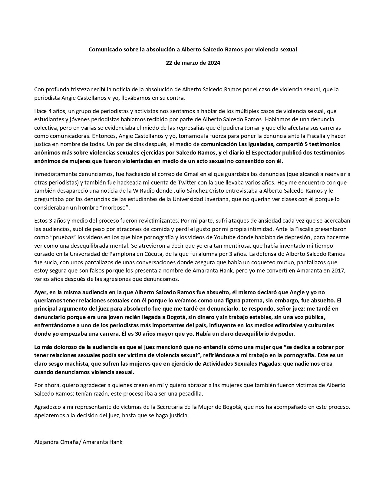 Amaranta Hank denuncia que por ser actriz de contenido adulto absolvieron a  Alberto Salcedo – Nueva Mujer