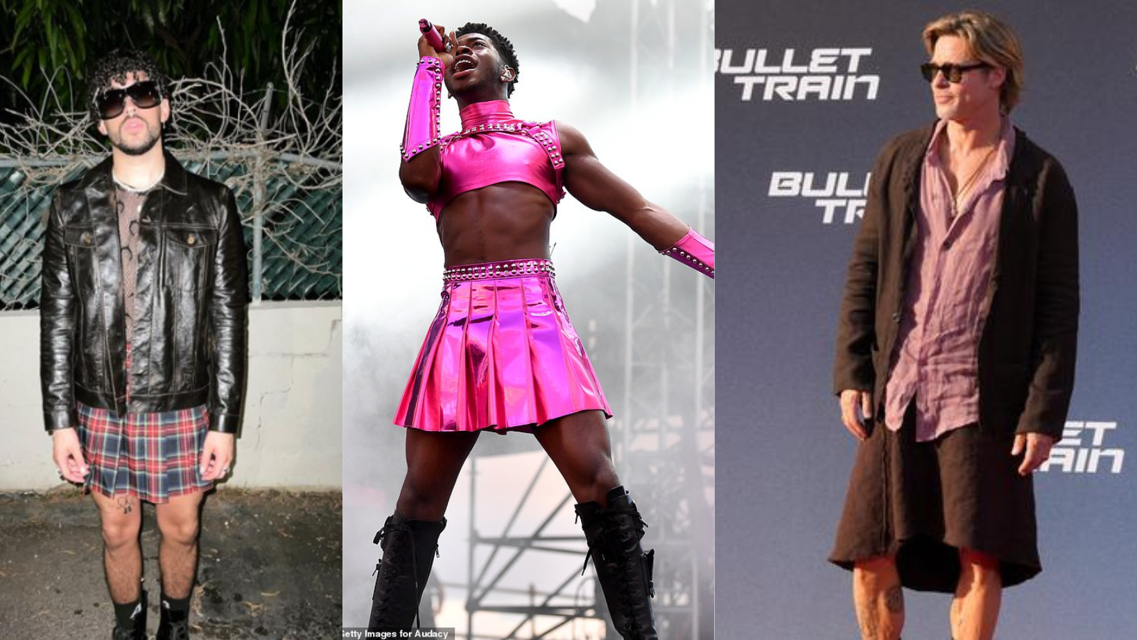 De Brad Pitt a Lil Nas X: la moda de las faldas masculinas