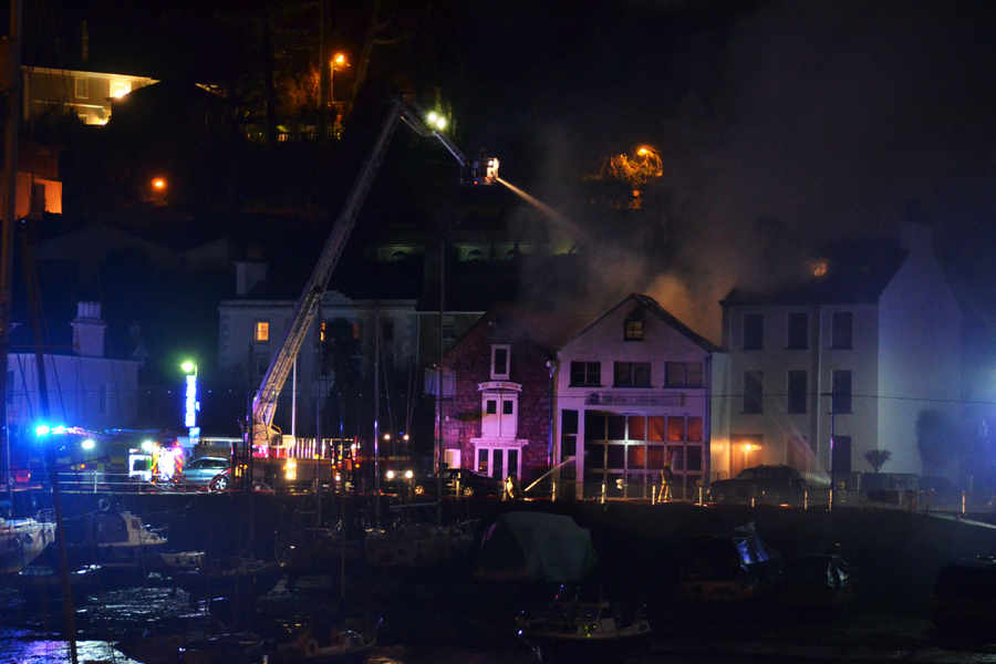 An aerial ladder platform was used to access the blaze
