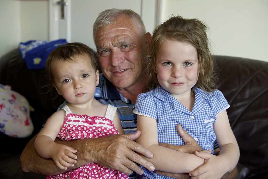 Jean Lescop with grandchildren Marie-Claire (2) and Monique Gueguen