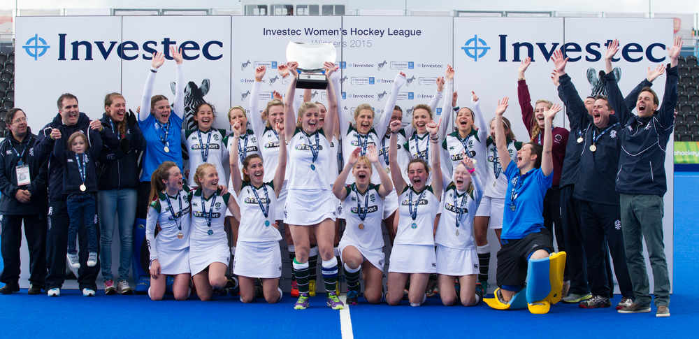 Surbtion celebrate retaining their title on Sunday. Picture: Ravi Ghowry/England Hockey