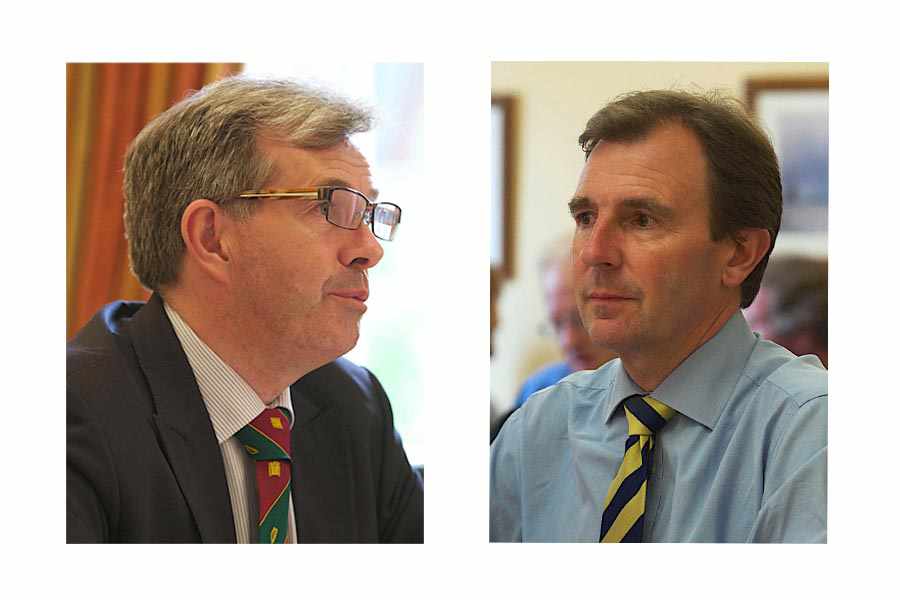 Scrutiny Panel chairman Deputy John Le Fondré (left) and Treasury Minister Alan Maclean (right)