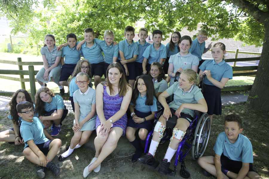Katrina Simon with her year six pupils at Bel Royal School