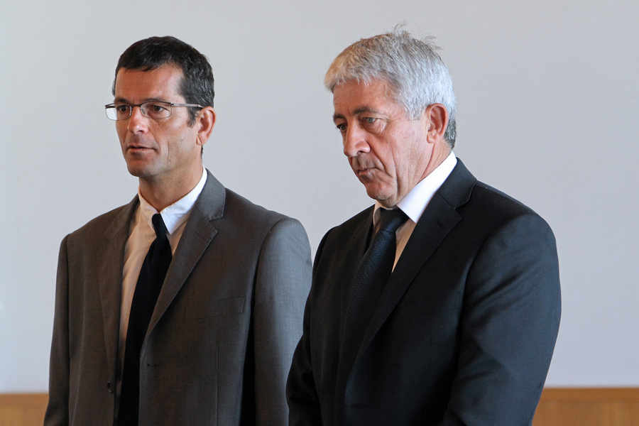 The ex-captain of the Condor Vitesse, Paul Le Romancer (right), 58, and his first mate Yves Tournon, 48, during an appearance in court in June 2013
