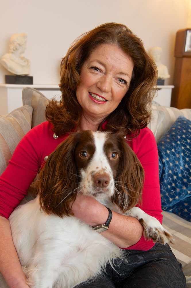 Jersey Brain Tumour Charity chairman Sue May with the organisation's mascot, Darcey