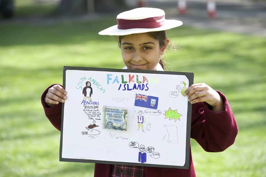 Inaya Syed with her Falklands Islands poster