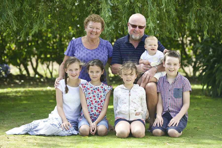 Annie and Lester Richardson with Tegan Knight (12), Rosie Burden (8), Mae Burden (6), Issaac Knight (10) and Lola Pemberton (1)