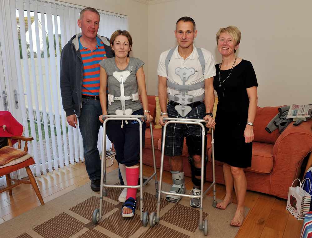 Adam and Glenda Budworth were helped to recover from their spinal injuries with their carers Jackie and Mark Thompson