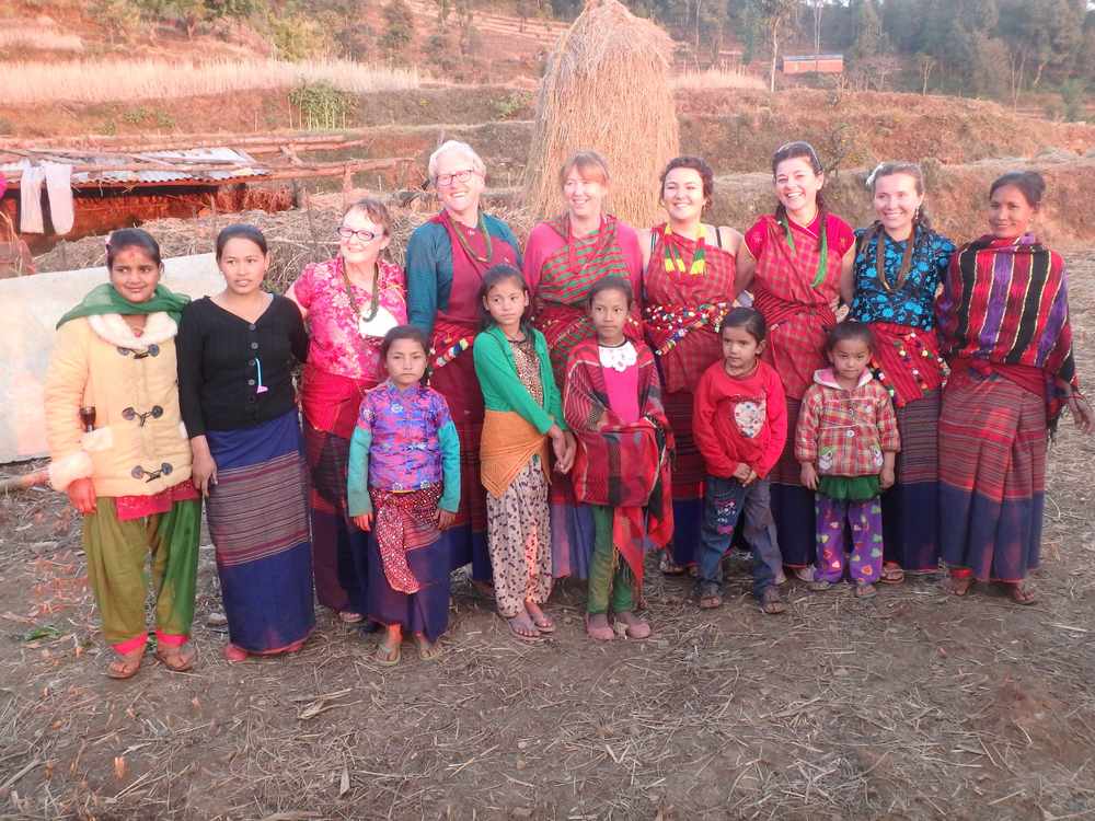 The women on the project were dressed in traditional Nepalese costumes to mark a national holiday