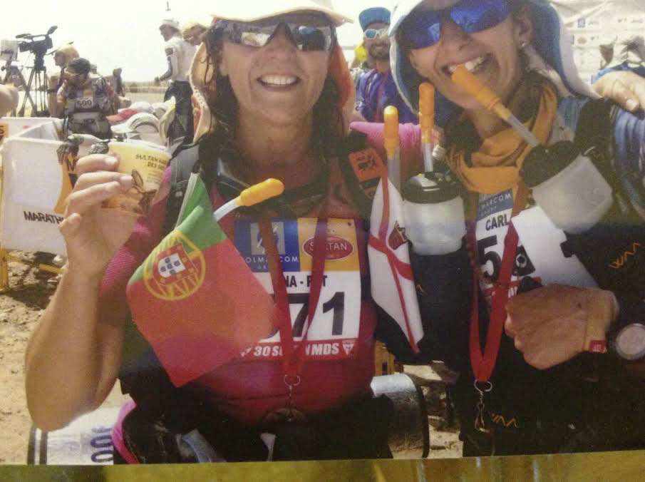 Ana (on the left) with a friend at the completion of the Marathon des Sables