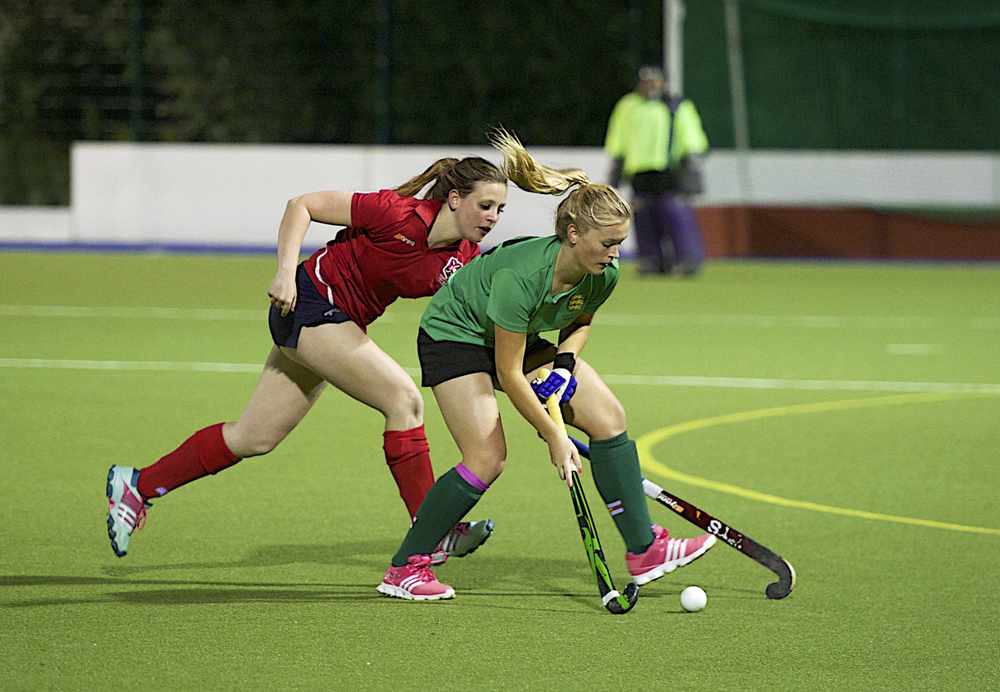 Julie Harding challenging a Guernsey player on Friday evening