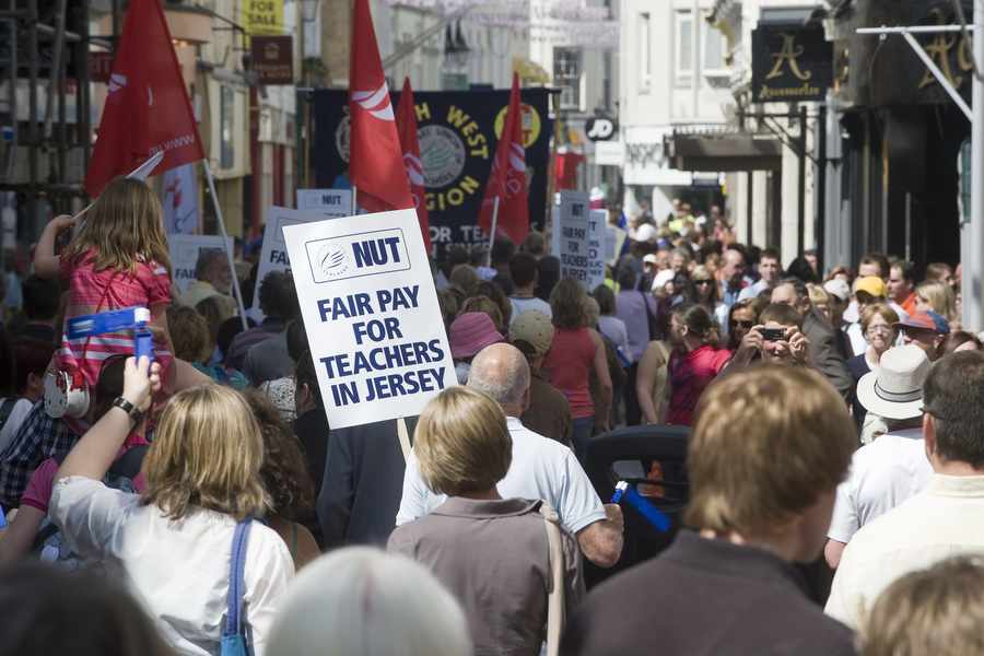 Teachers marched in Jersey in 2010 to protest about teachers' pay
